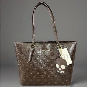 Betsey Johnson skull embossed Brown Tote handbag purse